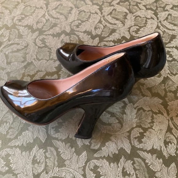 Prada Brown Patent Leather Peep Toe Pumps - Picture 3 of 9